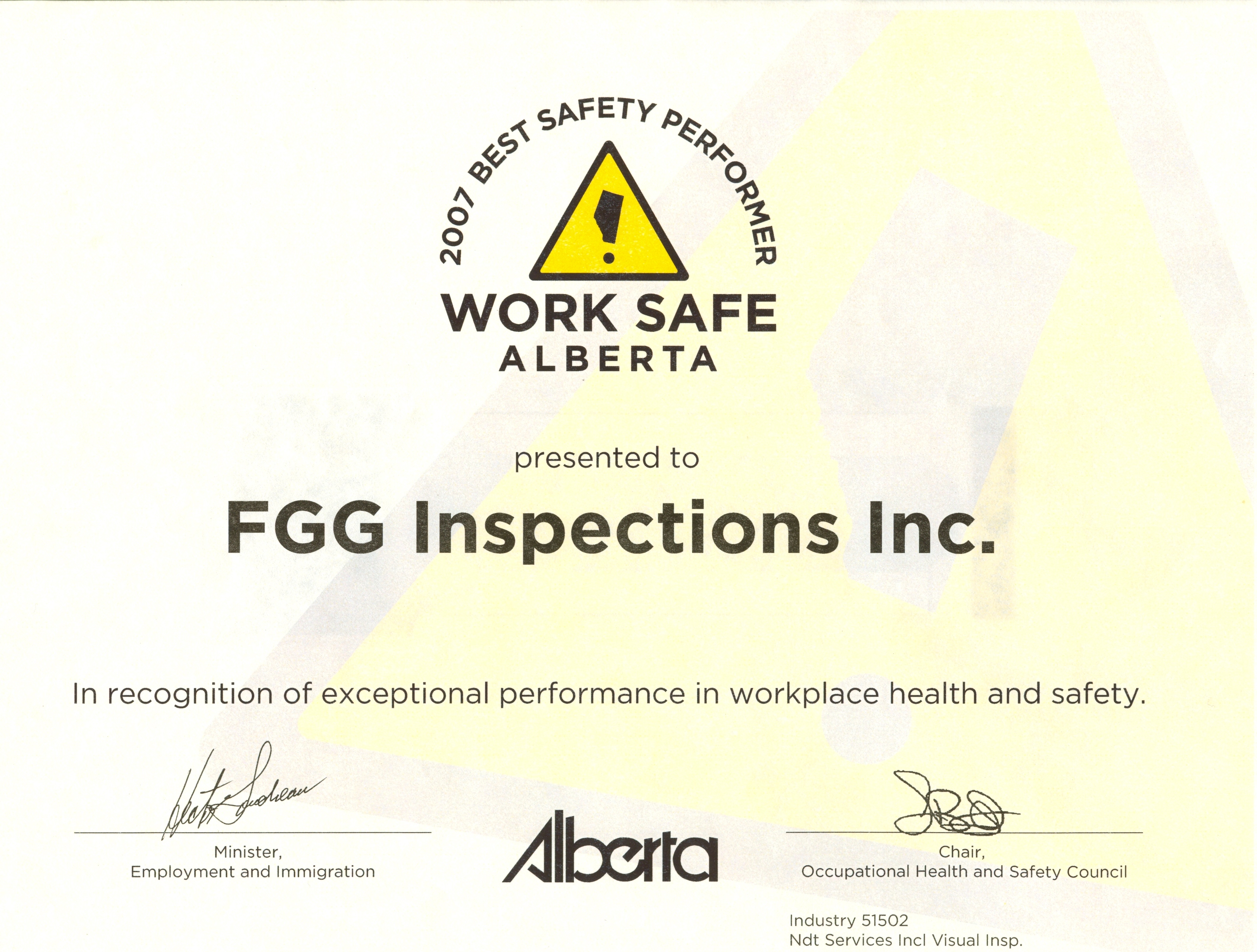 Safety certificate information